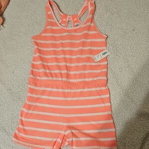 Old Navy Coral and White Striped Girls' Romper
